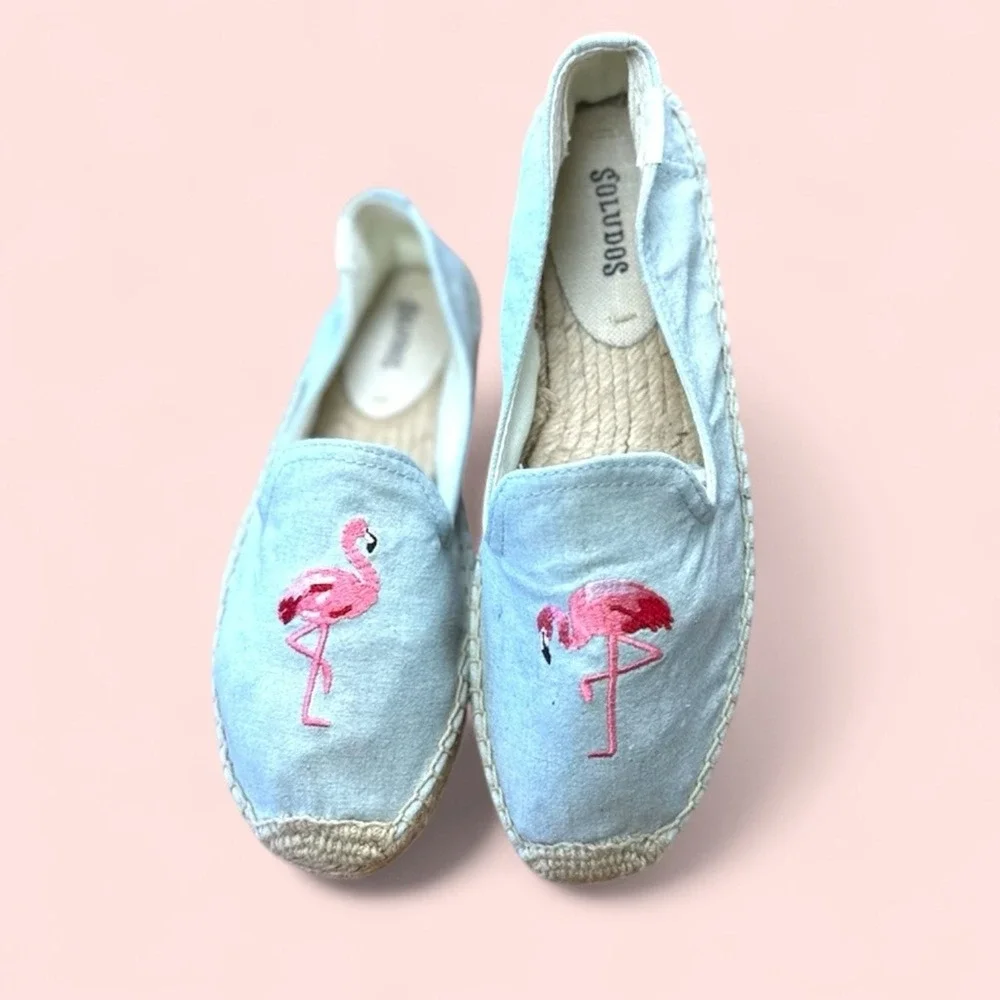 Soludos Size‎ 6.5 Blue and Pink Flamingo Espadrilles